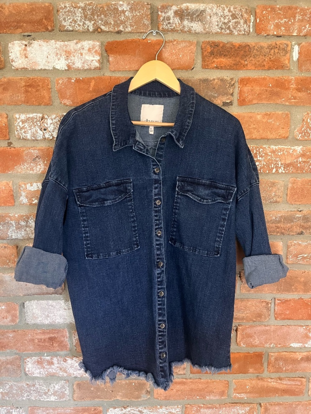 Ella Moss Frayed Hem Denim Shirt XL (Perfect Oversized Look)